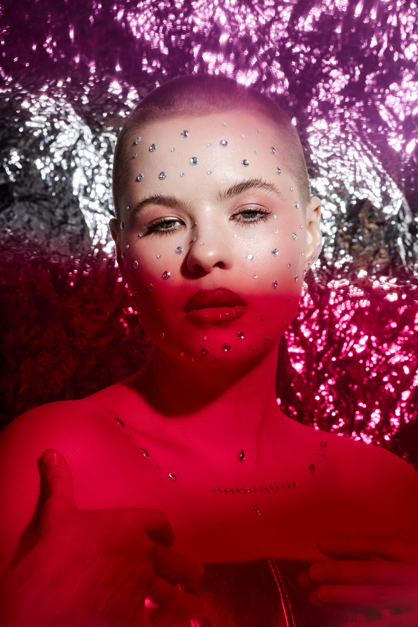 Fashion Portrait of Girl with Red Filter